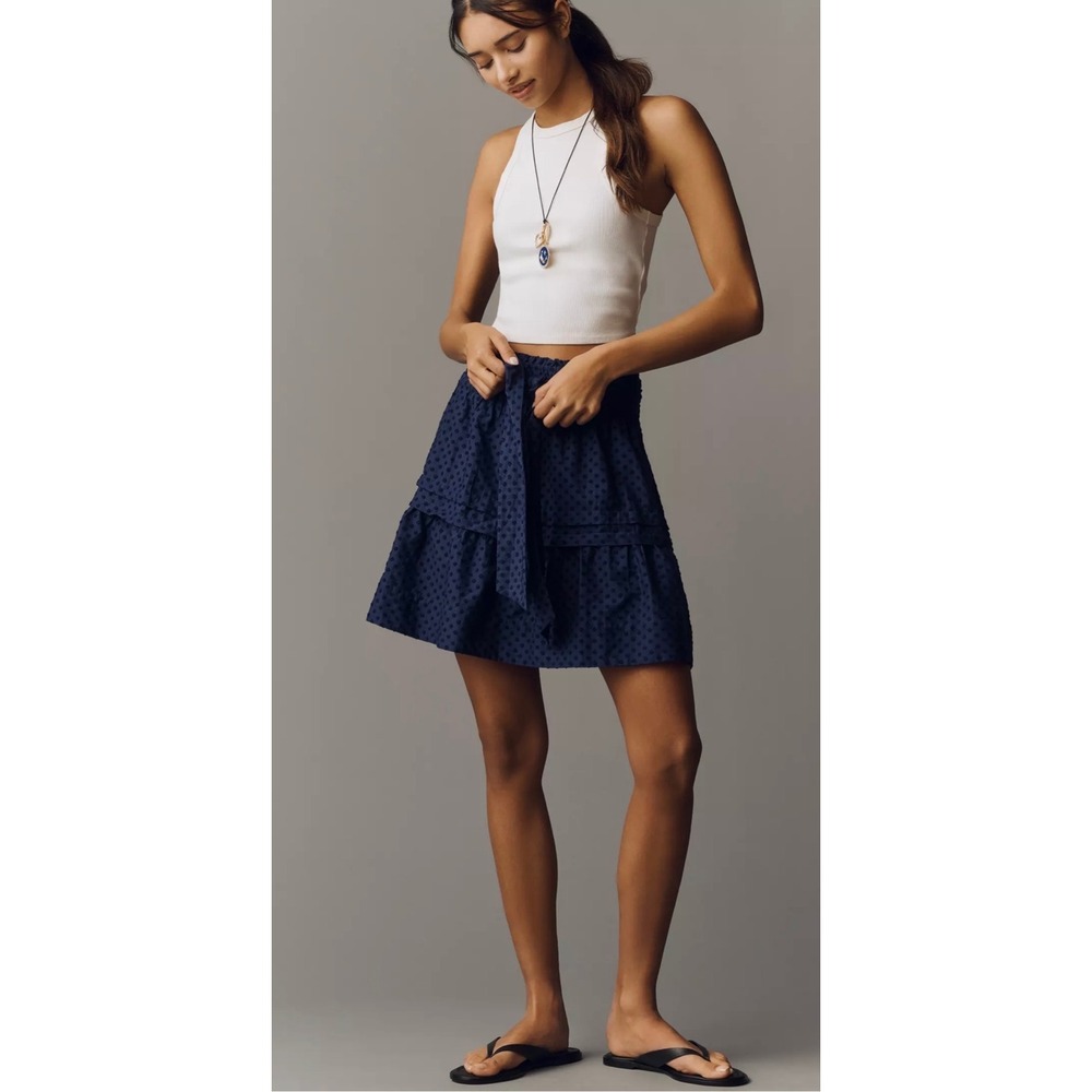 Anthropologie Somerset Navy Swiss Dot Mini Skirt XL NWT Cottagecore Coquette